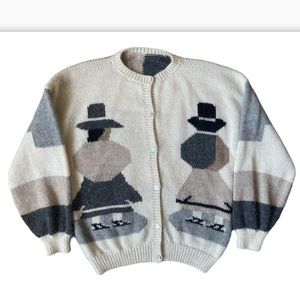 Vintage Wool Oversized Peruvian Cardigan Sweater Small Medium Large Xl